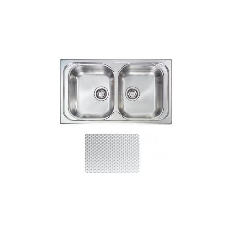 CM 010594.X1.01.2016 Atlantic Lavello da Incasso 2 Vasche Acciaio Inox Antigraffio Sopratop (86x50x17 cm) colore Acciaio (1/5)