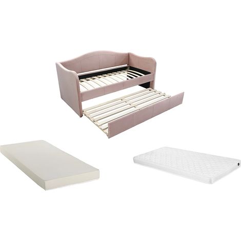 Letto divano a scomparsa 2 x 90 x 190 cm Velluto Rosa + Materasso - MATHILDE (1/5)
