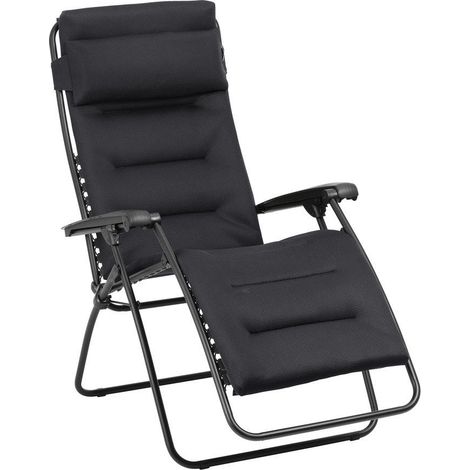 Fauteuil Relax Transat Jardin - Chaise Longue Matelassé Zéro Gravité - Rsx Clip - Aircomfort® - Noir Acier - Lafuma Mobilier