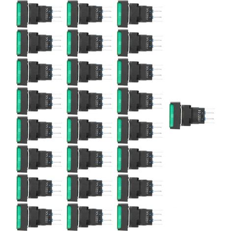 25 interrupteurs à bouton-poussoir momentanés autobloquants rectangulaires avec voyant lumineux 220 V BEMLA1622DSJ 16 mm (vert) (1/5)