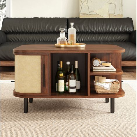 Tavolino da salotto 80 x 60 x 46,5 cm con vani contenitori, MDF, finitura noce HAVRYA (1/5)