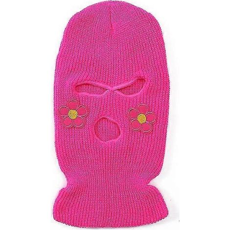 Cagoule fleurie mignonne pour femme et fille, masque intégral à 3 trous, bonnet tricoté coupe-vent, idéal pour l'hiver. (1/2)