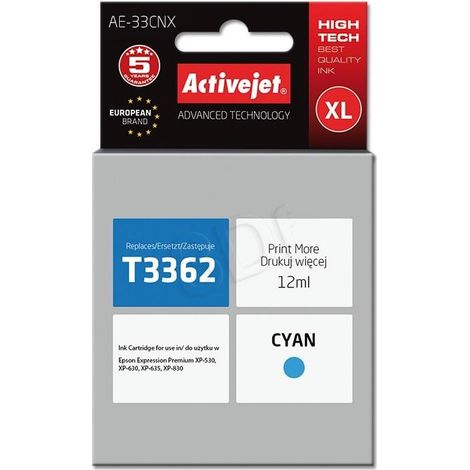 Cartouche d'encre Activejet AE-33CNX (remplace Epson 33XL T3362 Supreme 12 ml cyan)