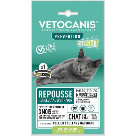 Vetocanis - Collare antiparassitario per gatti notte - Antizecche e antipulci gatto - Efficace 3 mesi - Per gatti di più di 9 mesi - Resistente all'acqua - Formulato sotto controllo veterinario (1/5)