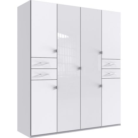 Armoire Placard, meuble de rangement coloris blanc et verre coloris blanc - Longueur 180 x Hauteur 208 x Profondeur 58 cm (1/3)