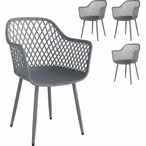 Set de 4 sillas de jardín de plástico gris oscuro con reposabrazos y respaldo 56 x 51 x 84 cm (1/5)