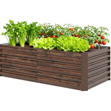 Outsunny Orto Rialzato in Acciaio con Fondo Aperto 180x90x57.5 cm Marrone Scuro (1/5)