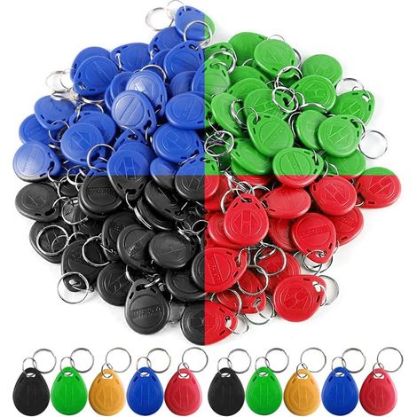 100pcs 125KHz RFID Key Fob Carte de contrôle d'accès, ABS de haute qualité EM4100 Porte-clés RFID Porte clé, Conforme ISO14443A, Lecture seule (1/5)