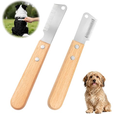 2PCS Couteau à Trimmer, 17mm, Pour Chien À Poil Dur Et Sous Poil Dense Outil De Toilettage Manuel Ergonomique Pour Droitier Avec Manche En Bois Pour Entretien Régulier Du Pelage (1/5)