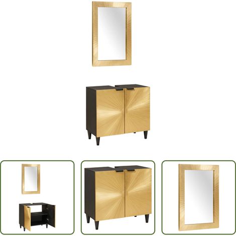 vidaXL Meuble mural salle de bain -  Ensemble de Meubles de Salle de Bain 2 pcs Noir et or (1/5)
