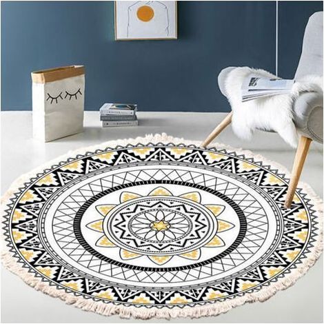 Tapis rond à franges, tapis rond en coton lavable et antidérapant, petit tapis rond tissé pour chambre d'enfant balcon (tapis rond 60 cm) (1/2)