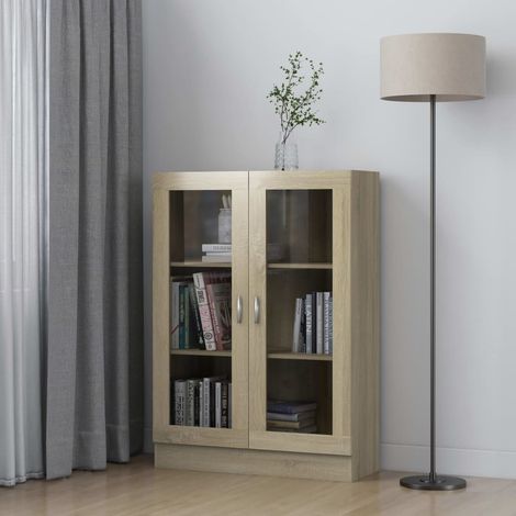 Maison Chic – Armoire à vitrine chêne sonoma 82,5x30,5x115 cm – 3 compartiments – Verre trempé – Meuble de rangement élégant (1/5)