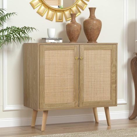 Meuble de rangement 2 portes cannage style champêtre 80x35x79cm (1/5)
