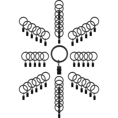 50 Pièces Anneaux de Rideau Anneaux à Clip Diamètre Intérieur 32mm Diamètre Extérieur 39mm Crochets de Processus de Placage (Noir) (1/5)