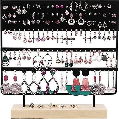 organisateur De Bijoux, 144 Trous (noir) Avec Base En Bois, Support Pour Boucles D'oreilles Suspendues (1/5)