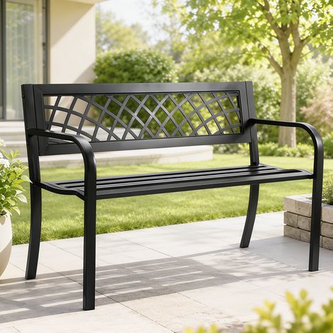 Gartenbank Terrassenbank aus Metall, 1163 mm Parkbank Ruhebank 218 kg Tragkraft, 3 Personen Garten- und Parkbank mit Rückenlehne & Armlehnen, Vintage Sitzbank für Garten, Park, Hof, Veranda (1/5)