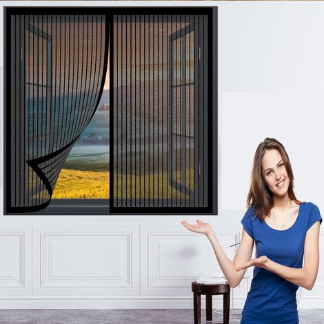 Fenetre Magnetique Rideau Moustiquaire 115 x 146 cm Anti Moustique Bogues Mailles Automatiquementfermé Rideau Anti Mouche pour Window and Door, Noir
