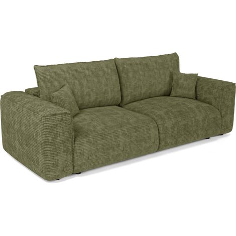 Canapé convertible avec coffre 4 places en velours côtelé vert olive (1/5)