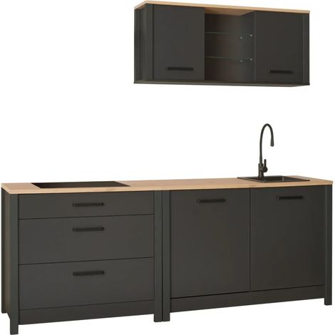 Mobile Cucina con Base Piano cottura Pensile Sottolavello Antracite Rovere (1/5)