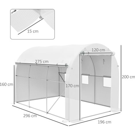 Serre de jardin 6m² blanche 3x2m, 1 porte 2 parois zippées 6 fenêtres