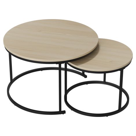 Lot de 2 tables basses rondes empilables de salon table basse pour petit espace chêne naturel