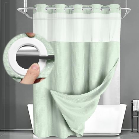 Ensemble rideau de douche et doublure (anneaux non inclus), rideau de douche gaufré style hôtel, doublé, vert, 180 cm de large x 220 cm de long. (1/5)