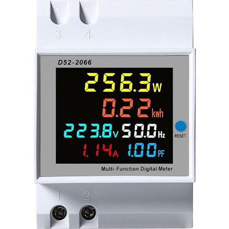 Compteur d'énergie monophasé sur rail DIN, compteur d'énergie (kWh), 40-300 V CA, 100 A, mesure de la consommation électrique (voltmètre, ampèremètre, watts), avec transformateur de courant.-AquaForge (1/5)
