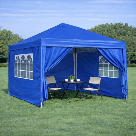Carpa plegable 3x3 m con 4 laterales azul OKMYHOME (1/5)