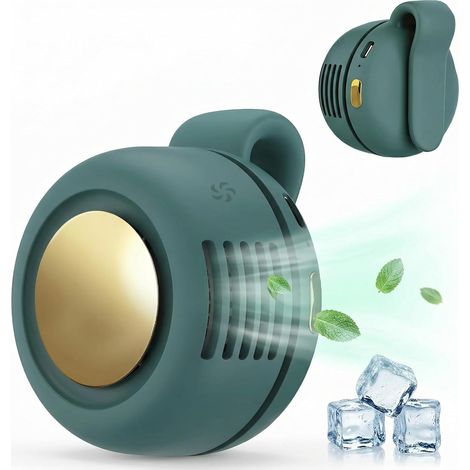 Portable Silent Bladeless Clip-On Fan Wearable Mini Cooling Fan 3-Speed Adjustable for Shirt Waist Outdoor Travel Office Gift-Green (1/5)