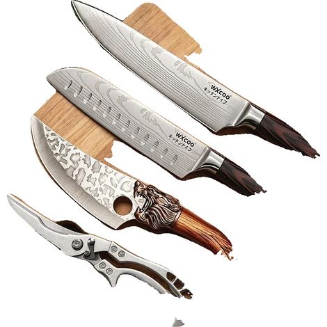 Juego de cuchillos de chef, acero inoxidable, mangos ergonómicos, 4 piezas (1/2)