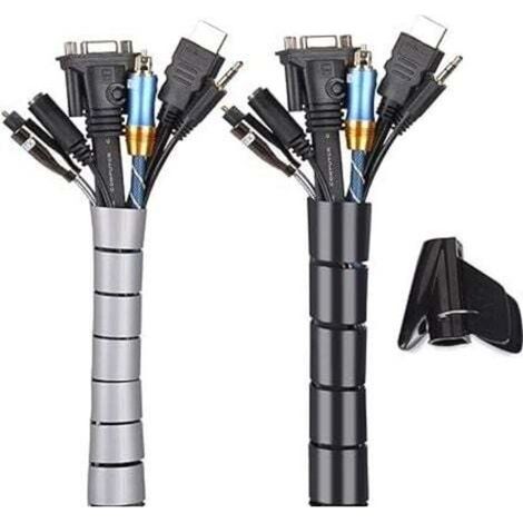 [NEVER USED] Black and Gray, 2-Pack Cable Management, Flexible 2x3M PE Cable Organizer for Neatly Organizing or Concealing Cables, Cable Sleeves (2.8cm diameter and 2.2cm diameter), Organizer