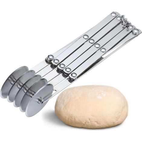 Coupe-Pâte, 5 Roues - Préparation et Portionnement Plus Rapides de la Pâte, du Fondant et Plus, Bandes Ajustables de 1,2 à 12,2 cm - Acier Inoxydable (1/5)