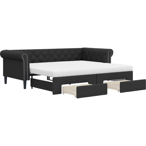 Maison Exclusive - Lit de jour avec gigogne et tiroirs noir 90x200 cm similicuir