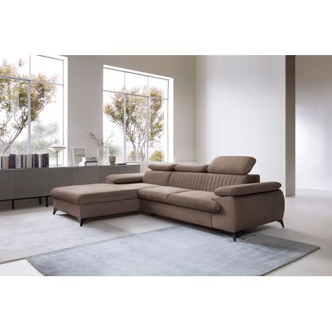Emporius Canapé d'angle Xanto M avec appuie-têtes réglables, rangement, gauche - canapé convertible, velours, brun (1/5)
