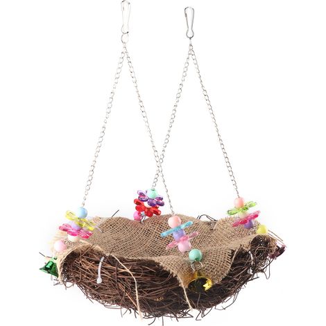 Hamac en osier pour cage d'oiseaux avec balançoire, perchoir et grelots - Jouet suspendu (S) (1/5)