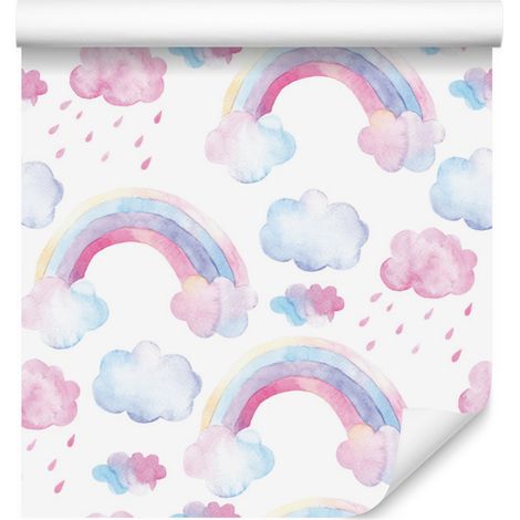 Papel pintado de arcoíris y nubes de colores para salón y dormitorio, 50x1000 cm. (1/5)
