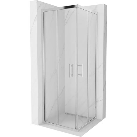 Cabine de douche carrée Silla, paroi de douche 70x70 cm en verre transparent, installation facile, design moderne, Chrome