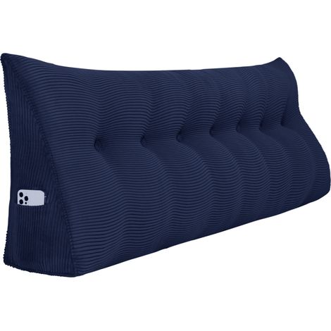 Coussin de lecture triangulaire 200cm – Velours côtelé bleu marine – Support multi-angle pour lit et canapé – Déhoussable et facile à laver – Vercart