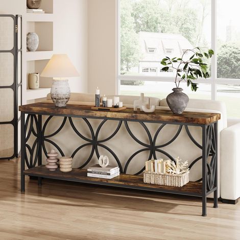 Tribesigns Konsolentisch mit Ablage, 160 cm Schmaler Sofatisch, Flurtisch, Sofa-Beistelltisch, einzigartiges Design, für Eingang, Flur, Wohnzimmer, Braun