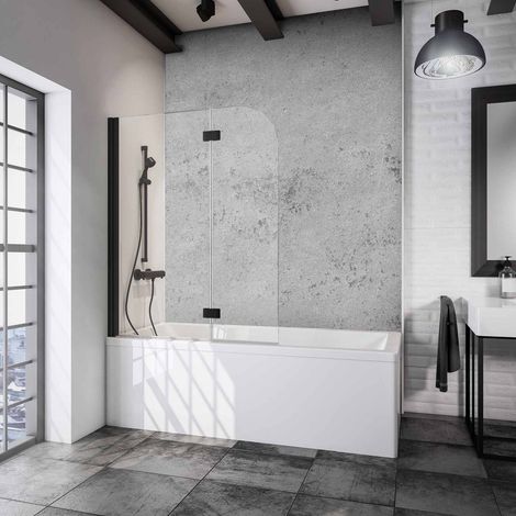 Schulte – Pare-baignoire 112 x 140 cm – Verre 5 mm avec traitement anticalcaire – Paroi 2 volets pivotante – Profilé noir – Installation facile