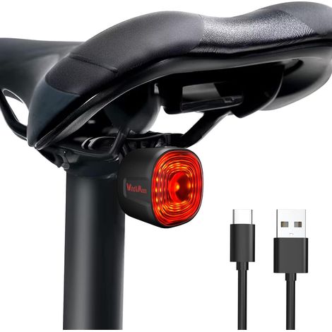 Feu Arrière Vélo Intelligents, Induction de Freinage USB Rechargeable, Etanche,6 Modes LED lumière arrière, Manuelle/Commutation Automatique, Eclairage vélo Arrêt de démarrage Automatique (1/5)