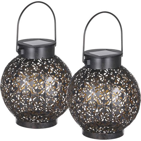 Lanterne solaire d'extérieur design évidé décoratif en métal suspendu LED lumières lampe de contrôle d'éclairage sensible IP44 résistant à l'eau pour patio cour balcon jardin 2 pièces (1/5)