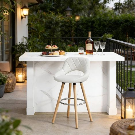 Barhocker mit Rückenlehne 68 cm Kunstleder Holz Weiß OKMYHOME (1/5)