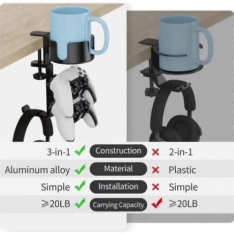 Multifunktions-Halter für Wasserbecher und Headset/Gamepad auf dem Schreibtisch