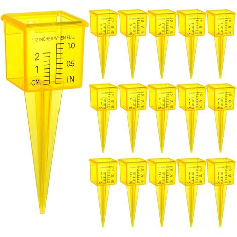 Lot de 15 jauges de Pluie de 3,5 cm avec Large Ouverture, Outil de Mesure de l'eau pour pelouse, Jardin, Cour, Jaune Vif, Transparent, zéro à 0,6 cm du Bas (1/5)