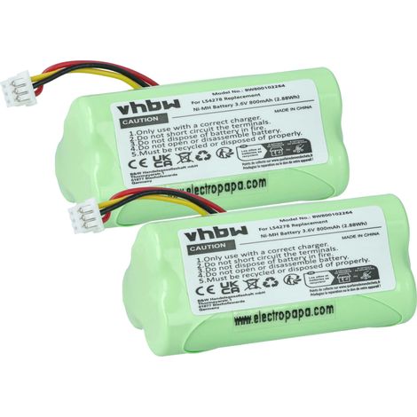 vhbw 2x Akku Ersatz für 82-67705-01, BTRY-LS42RAAOE-01 für Barcodescanner POS (800 mAh, 3,6 V, NiMH)