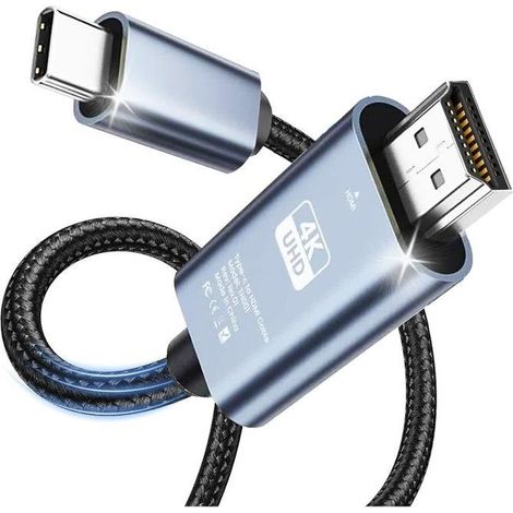 Câble USB-C vers HDMI 4K 60 Hz Type C (Thunderbolt 3) vers HDMI pour Surface, MacBook, iMac, iPad, Dell, HP, Lenovo, Galaxy, Huawei - 2 m (1/5)