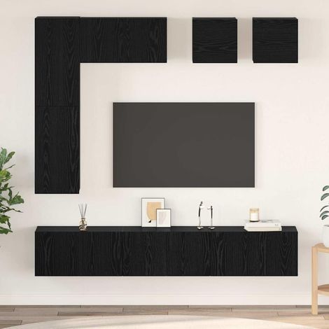 TV-Schrankset 8 pcs Schwarz Eichen-Optik Holzwerkstoff