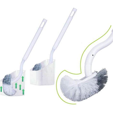2Pack Brosse Toilette et Support, Brosse WC Salle de Bain et WC à Manche Long Plastique, Balayette WC avec des Poils Solides pour Le Ménage des Toilettes, Nettoyage en Profondeur (1/5)