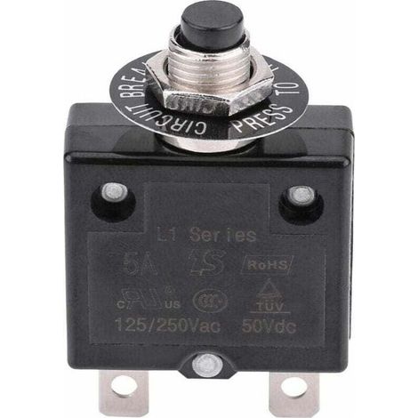 Disjoncteur 5A Interrupteur thermique de rinitialisation en option, 125-250V AC 50V DC Disjoncteur bouton-poussoir de protection contre les surcharges de courant